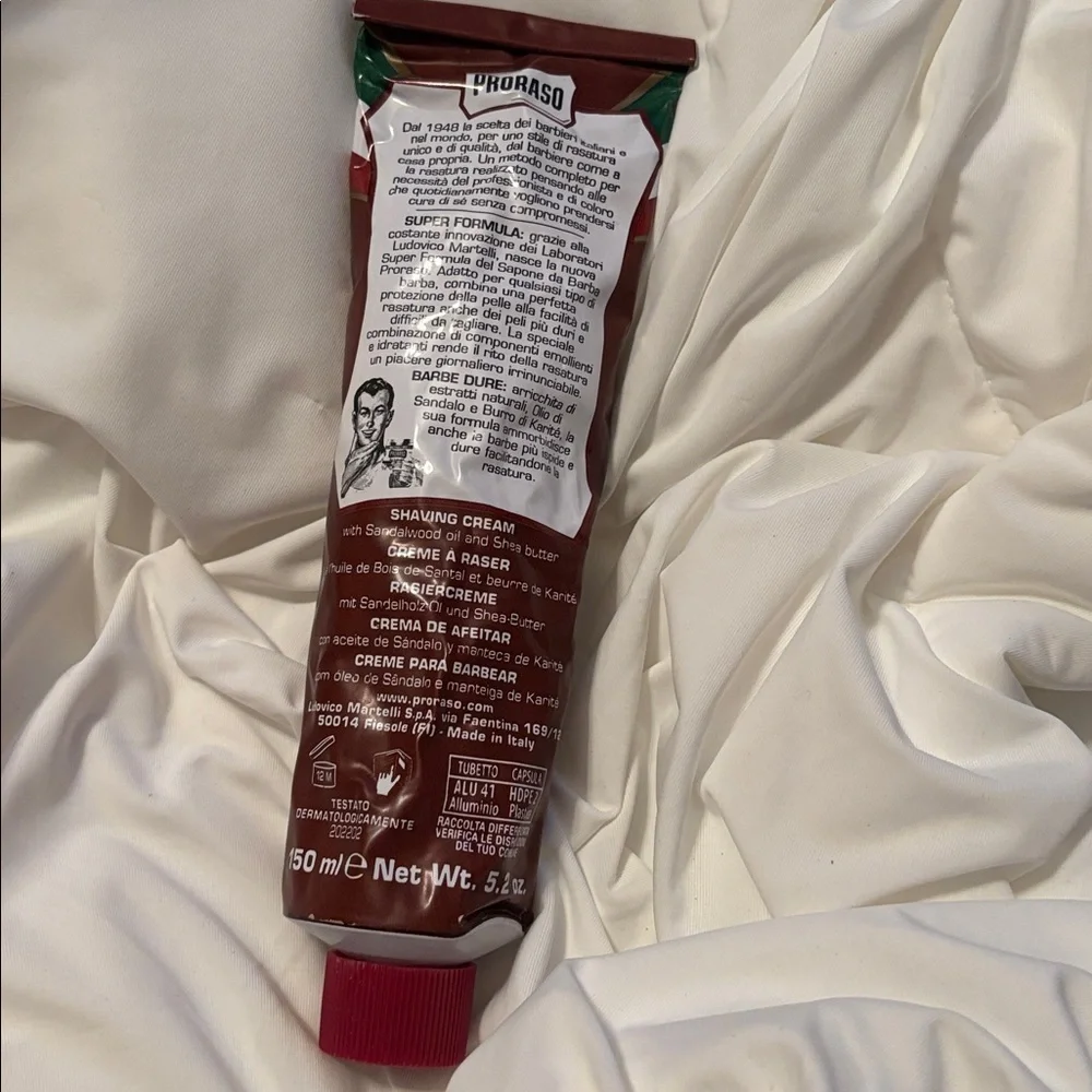 PRORASO Red Shaving Cream In A Tube - Shea Butter, Sandalwood Thick Coarse Beard